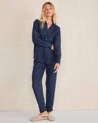 DELAVE NAVY LINEN BARREL LEG PANTS | Talbots sale