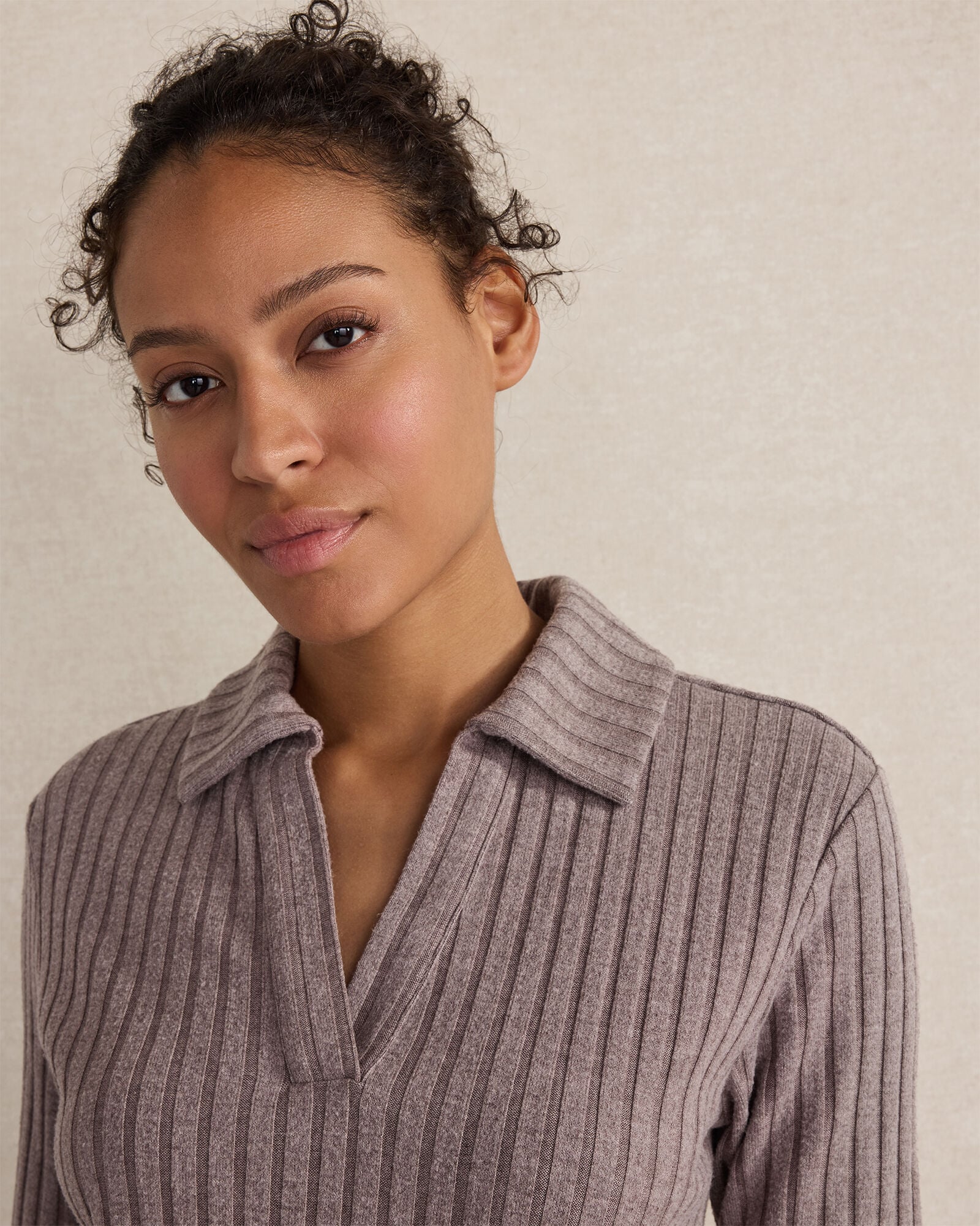 BLACKCURRANT HTHR|FOG HTHR WIDE RIB KNIT JOHNNY COLLAR TOP | Talbots sale