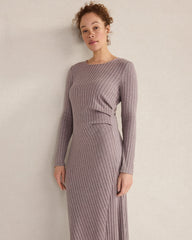 BLACKCURRANT HTHR|FOG HTHR WIDE RIB KNIT DRAPEY MIDI DRESS | Talbots outlet