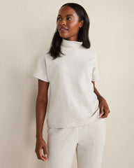 FULL MOON HTHR COTTON BLEND OTTOMAN RIB MOCK NECK TOP | Talbots on sale