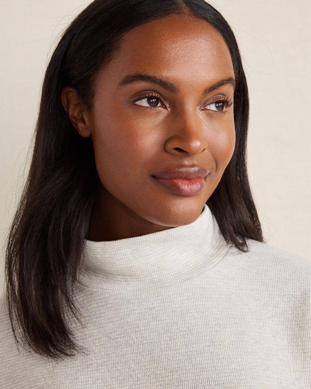 FULL MOON HTHR COTTON BLEND OTTOMAN RIB MOCK NECK TOP | Talbots on sale
