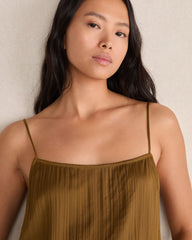 DRIED MOSS SILKY PLEATED MAXI DRESS | Talbots on sale