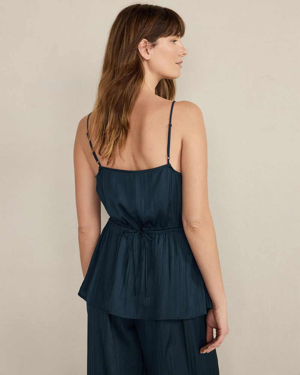 STEEL BLUE SILKY PLEATED PEPLUM TOP | Talbots sale