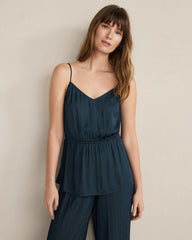 STEEL BLUE SILKY PLEATED PEPLUM TOP | Talbots on sale