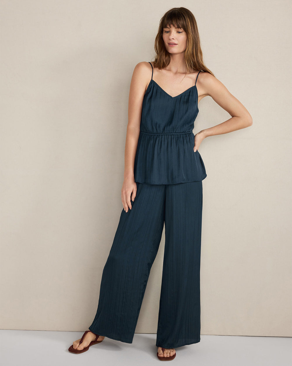 STEEL BLUE SILKY PLEATED PEPLUM TOP | Talbots on sale