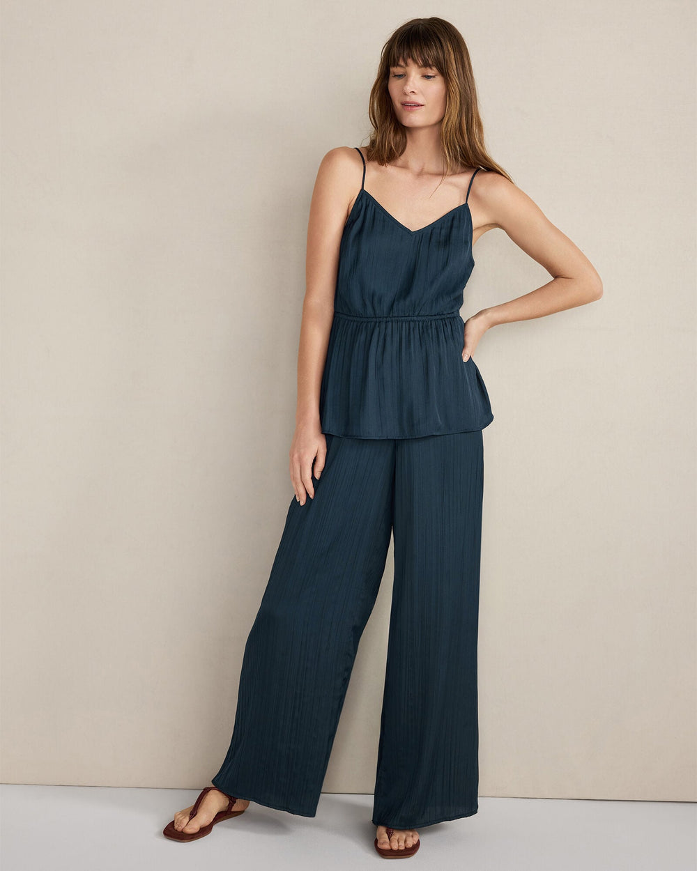 STEEL BLUE SILKY PLEATED PEPLUM TOP | Talbots sale