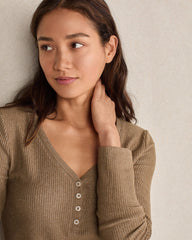 DRIFTWOOD BRUSHED RIB KNIT LONG SLEEVE HENLEY | Talbots on sale