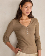 DRIFTWOOD BRUSHED RIB KNIT LONG SLEEVE HENLEY | Talbots on sale