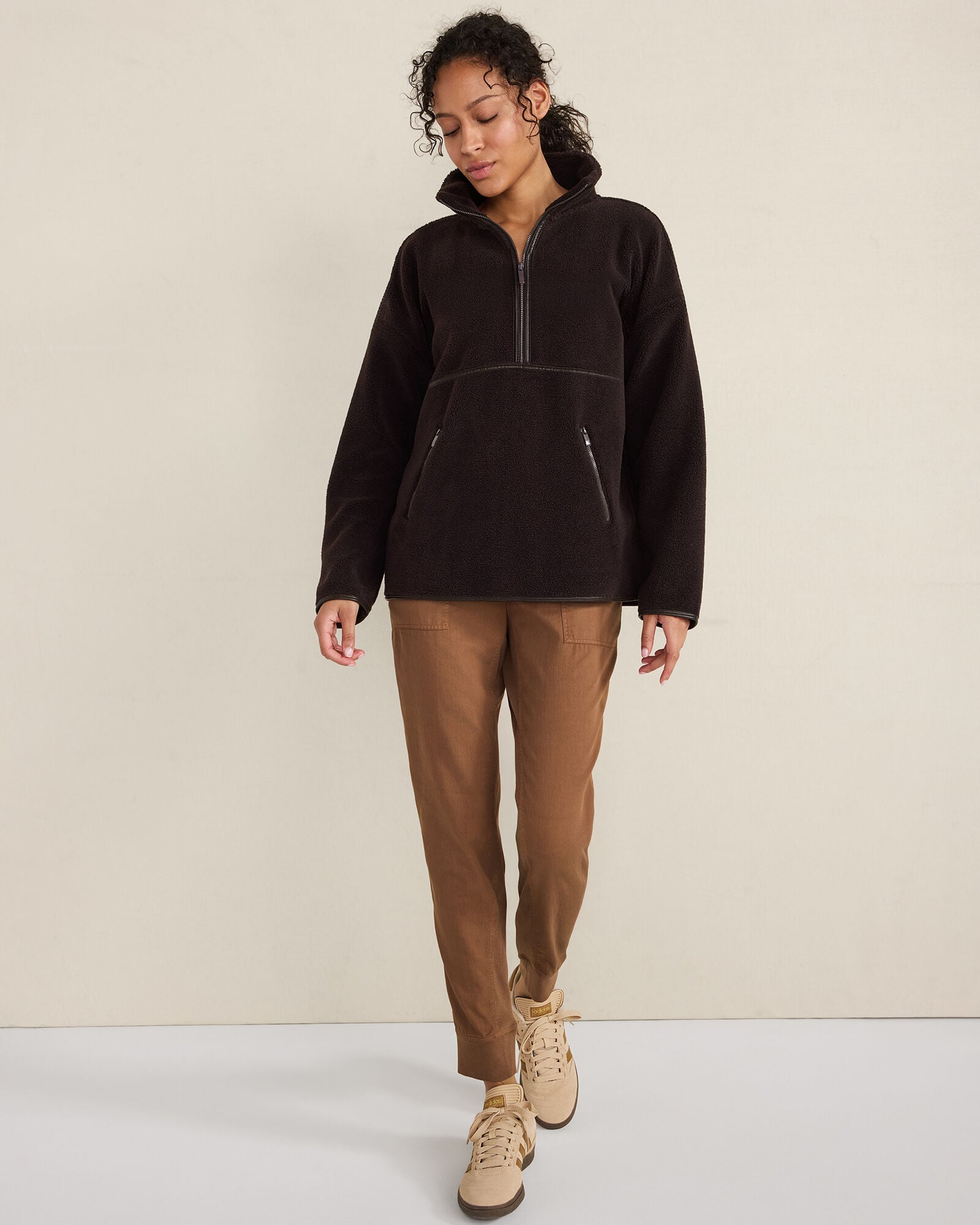 BLACKCURRANT|FULL MOON FAUX SHERPA HALF ZIP PULLOVER | Talbots online