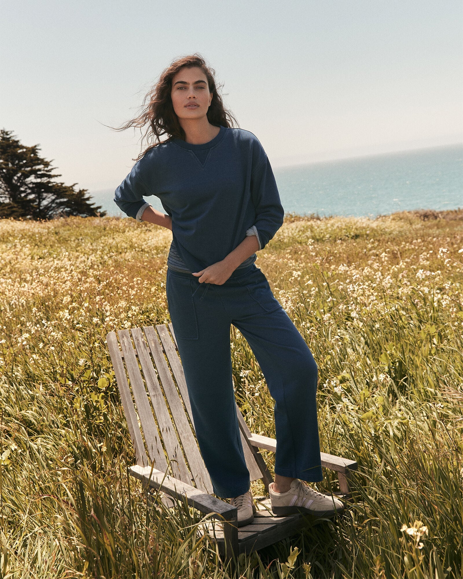 DK WASH INDIGO WASHED COTTON FLEECE STRAIGHT LEG PANTS | Talbots sale