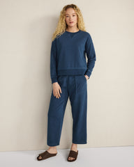 DK WASH INDIGO WASHED COTTON FLEECE STRAIGHT LEG PANTS | Talbots sale