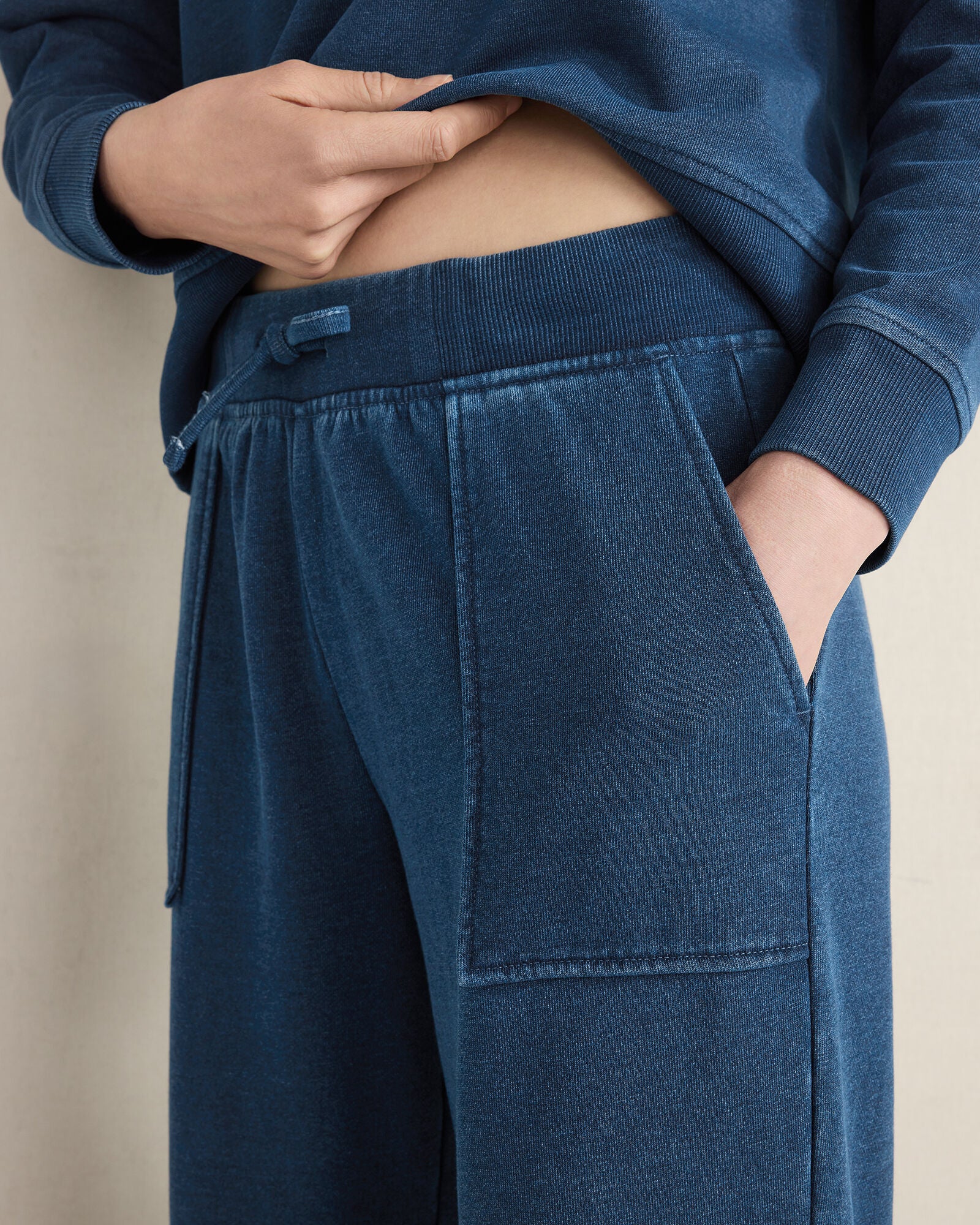 DK WASH INDIGO WASHED COTTON FLEECE STRAIGHT LEG PANTS | Talbots sale