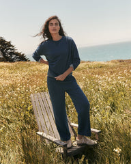 DK WASH INDIGO WASHED COTTON FLEECE STRAIGHT LEG PANTS | Talbots sale