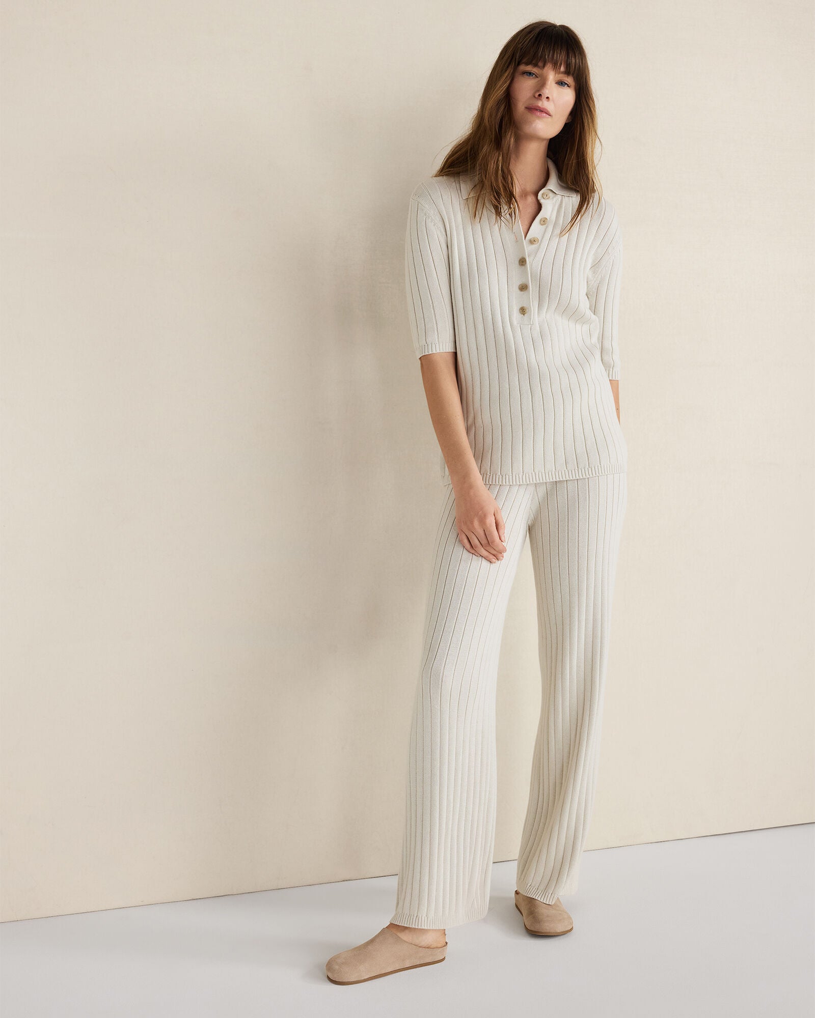 FULL MOON|OLIVE ORGANIC COTTON RIBBED STRAIGHT LEG PANTS | Talbots on sale