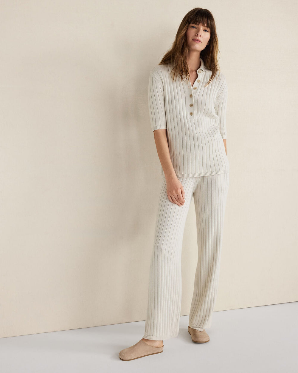 FULL MOON|OLIVE ORGANIC COTTON RIBBED STRAIGHT LEG PANTS | Talbots for sale