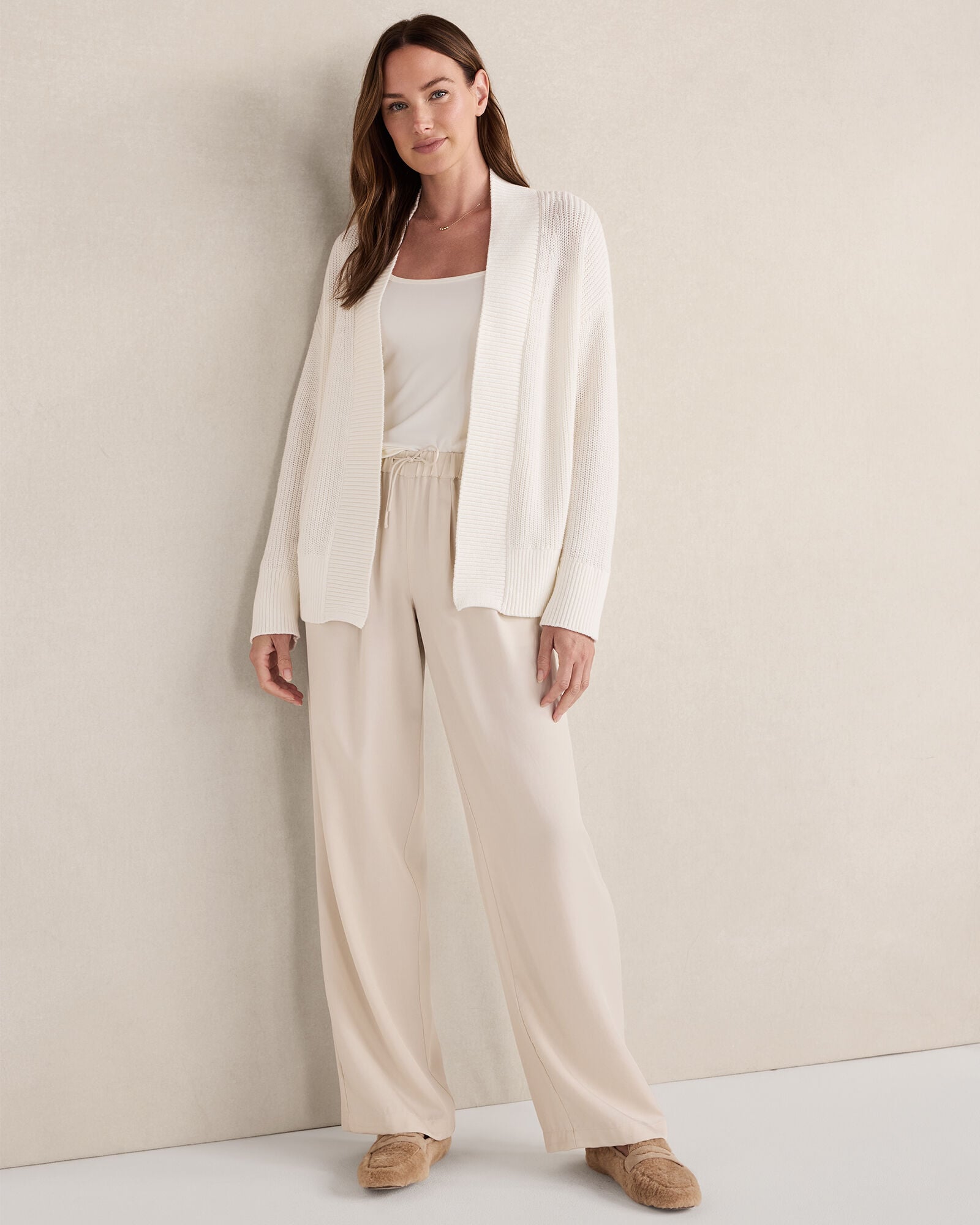 IVORY ORGANIC COTTON SHAKER STITCH OPEN FRONT CARDIGAN | Talbots online