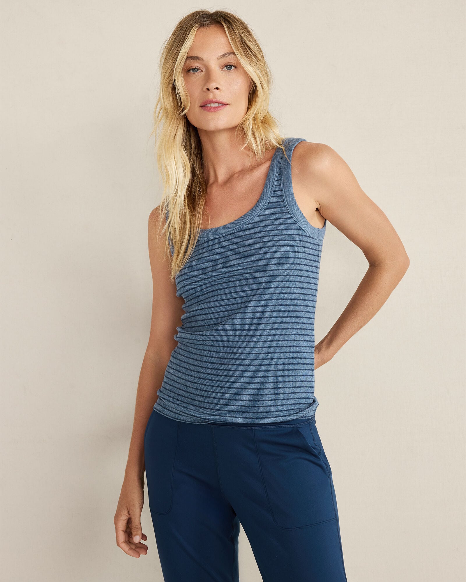 INDIGO HEATHER STRIPE ORGANIC COTTON DELICATE STRIPE SCOOP NECK TANK | Talbots near me