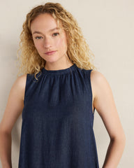 DELAVE NAVY LINEN TIERED MIDI DRESS | Talbots for sale