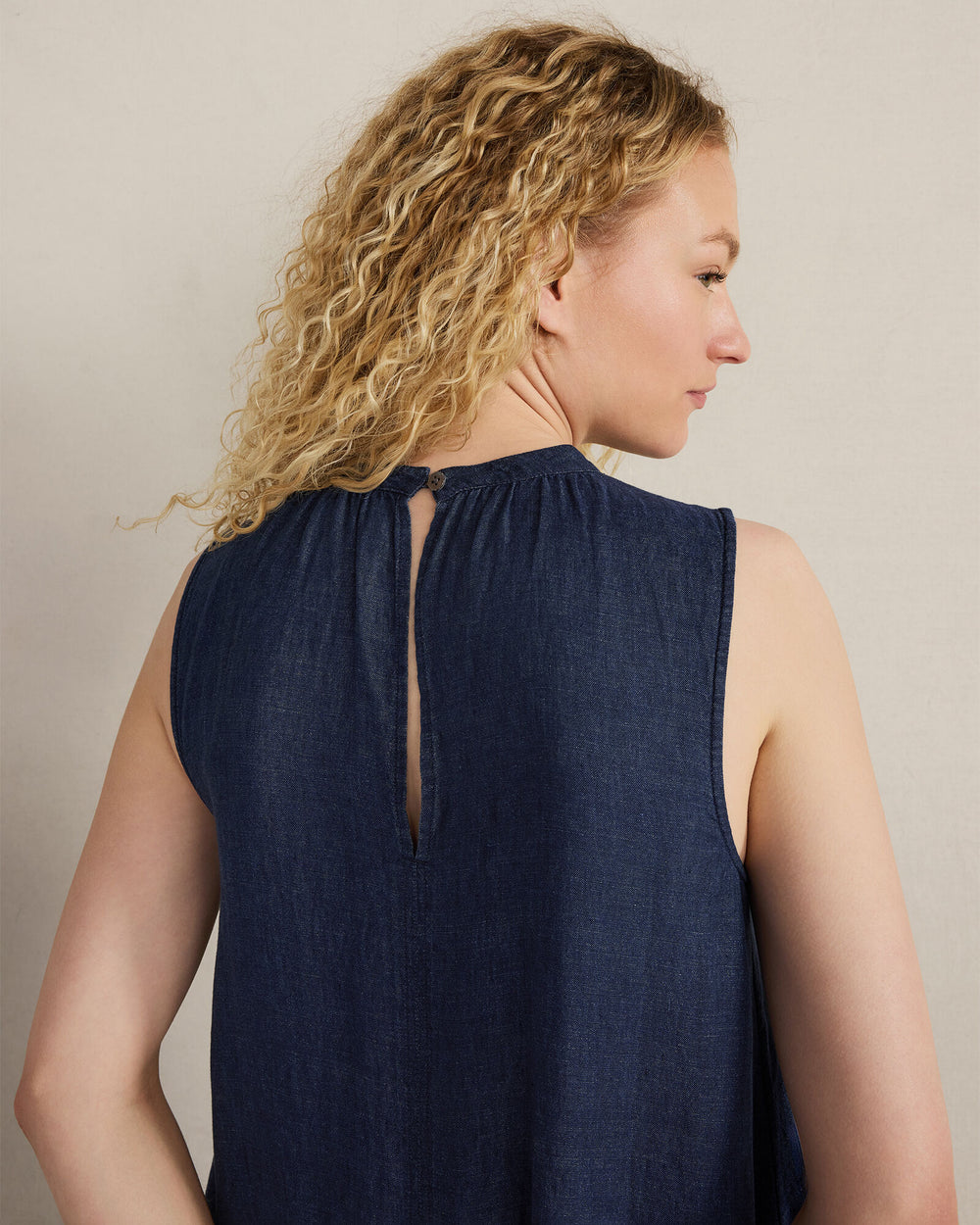 DELAVE NAVY LINEN TIERED MIDI DRESS | Talbots for sale