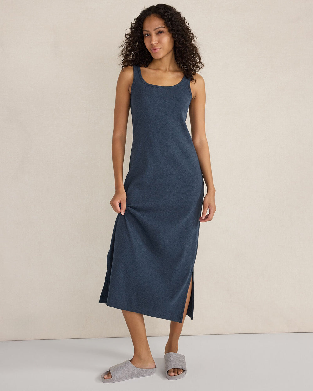 TWILIGHT HTHR ORGANIC COTTON RIB KNIT MIDI DRESS | Talbots US