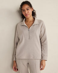 TULE FOG HTHR COTTON BLEND OTTOMAN RIB HALF ZIP PULLOVER | Talbots online