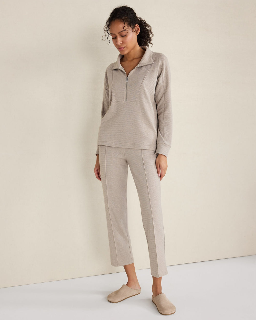 TULE FOG HTHR COTTON BLEND OTTOMAN RIB HALF ZIP PULLOVER | Talbots online