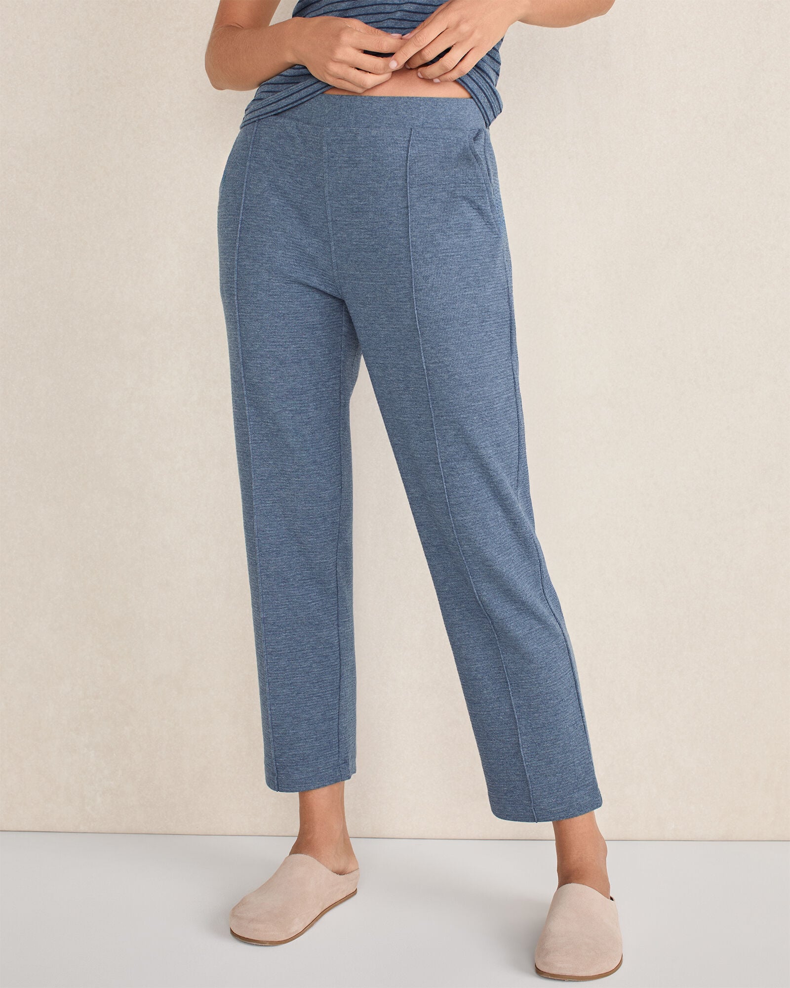 INDIGO HTHR COTTON BLEND OTTOMAN RIB TAPERED PANTS | Talbots US