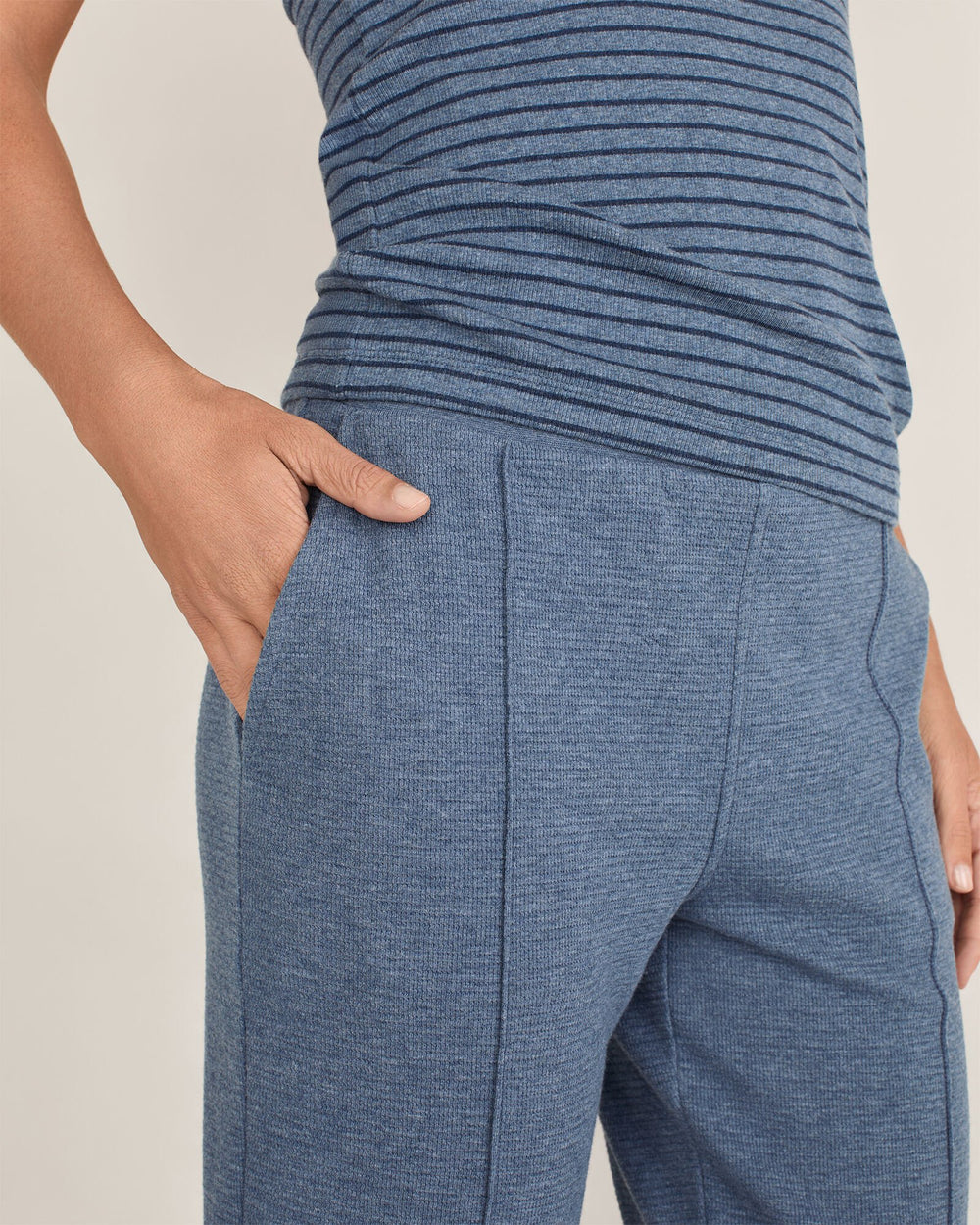 INDIGO HTHR COTTON BLEND OTTOMAN RIB TAPERED PANTS | Talbots online