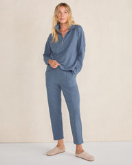 INDIGO HTHR COTTON BLEND OTTOMAN RIB TAPERED PANTS | Talbots US