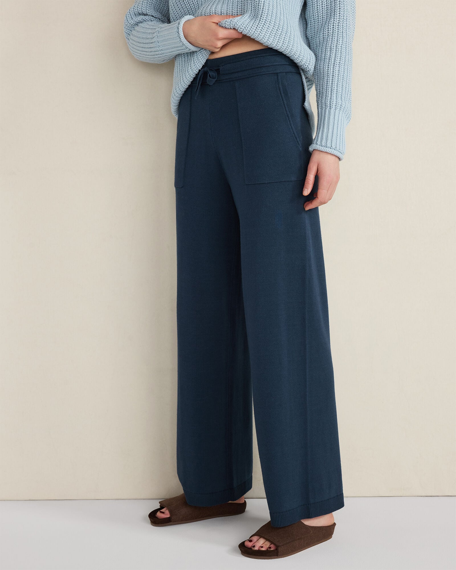 GARMENT DYE NIGHTFALL|GARMENT DYE WAVE|IVORY|STEEL BLUE|TULE FOG ORGANIC COTTON KNIT WIDE LEG PANTS | Talbots discount