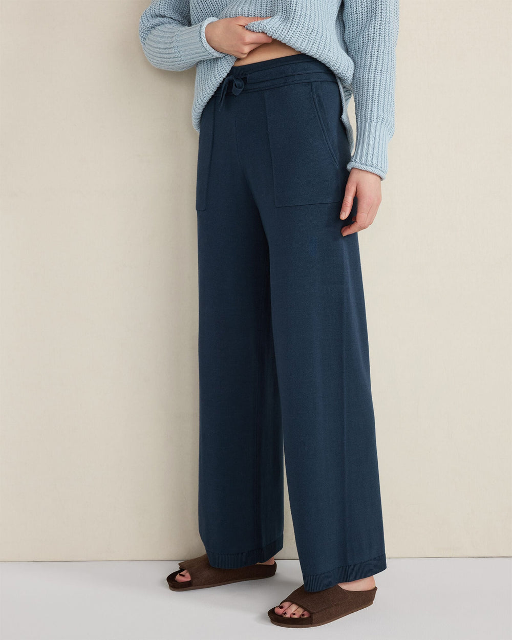 GARMENT DYE NIGHTFALL|GARMENT DYE WAVE|IVORY|STEEL BLUE|TULE FOG ORGANIC COTTON KNIT WIDE LEG PANTS | Talbots discount
