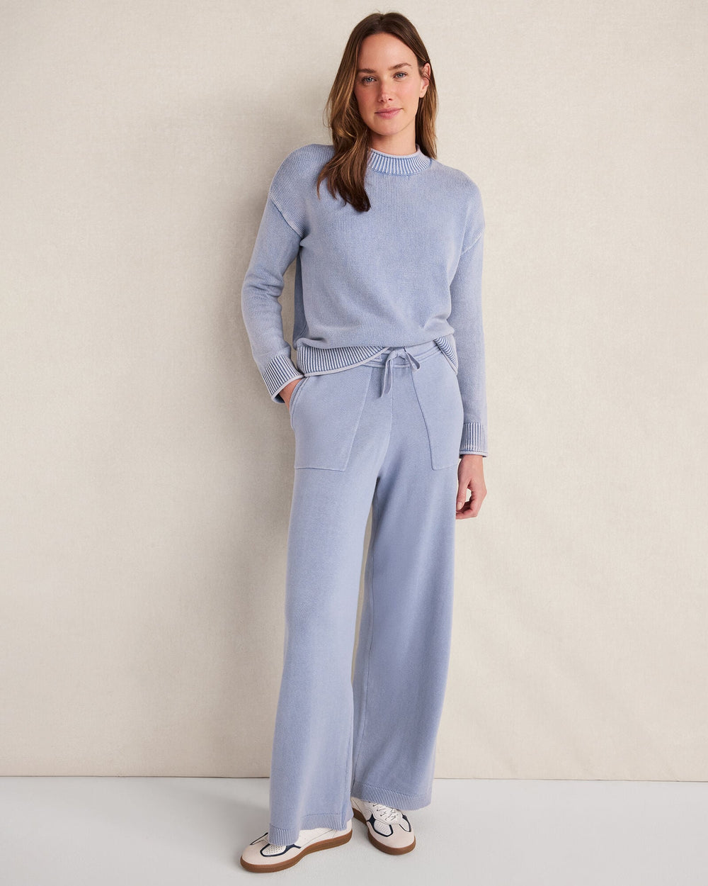 GARMENT DYE NIGHTFALL|GARMENT DYE WAVE|IVORY|STEEL BLUE|TULE FOG ORGANIC COTTON KNIT WIDE LEG PANTS | Talbots near me