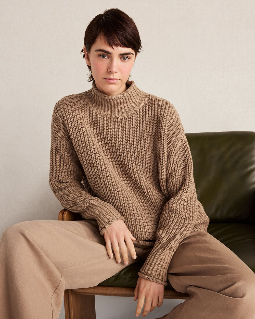 BLACK|IVORY|LAKE|NORTH SEA|ROPE|LILAC MAUVE|SEA MIST|STREAM ORGANIC COTTON SHAKER STITCH ROLL NECK SWEATER | Talbots discount