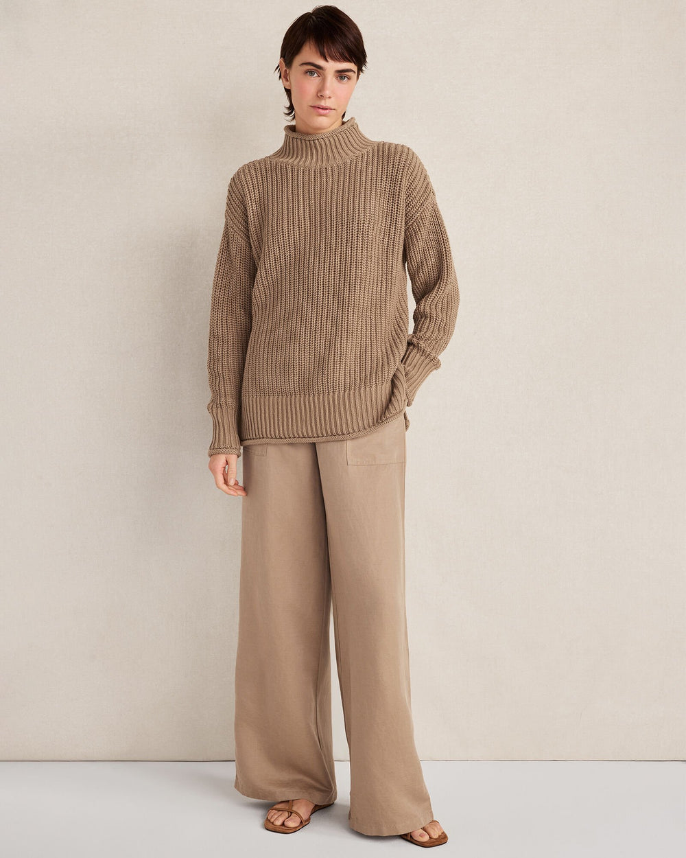 BLACK|IVORY|LAKE|NORTH SEA|ROPE|LILAC MAUVE|SEA MIST|STREAM ORGANIC COTTON SHAKER STITCH ROLL NECK SWEATER | Talbots discount