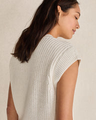 IVORY|STEEL BLUE|TULE FOG ORGANIC COTTON LINEN SHAKER STITCH V-NECK SWEATER | Talbots sale