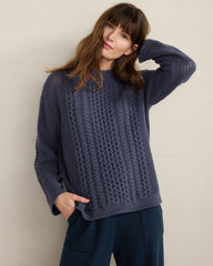 CHALET|IVORY|NIGHTSHADOW COTTON BLEND MIXED STITCH CREWNECK SWEATER | Talbots for sale