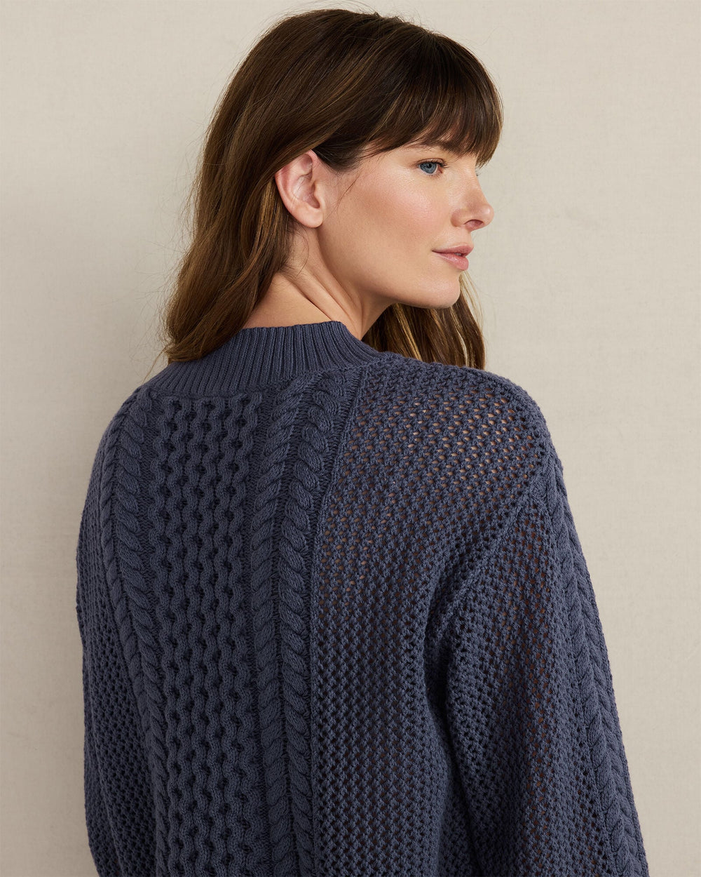 CHALET|IVORY|NIGHTSHADOW COTTON BLEND MIXED STITCH CREWNECK SWEATER | Talbots for sale