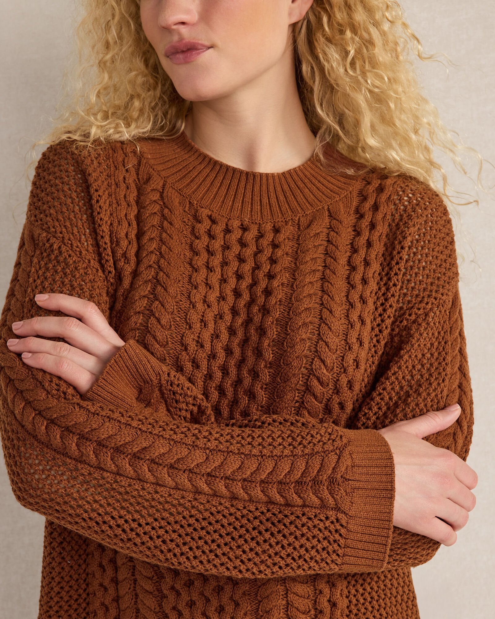 CHALET|IVORY|NIGHTSHADOW COTTON BLEND MIXED STITCH CREWNECK SWEATER | Talbots for sale