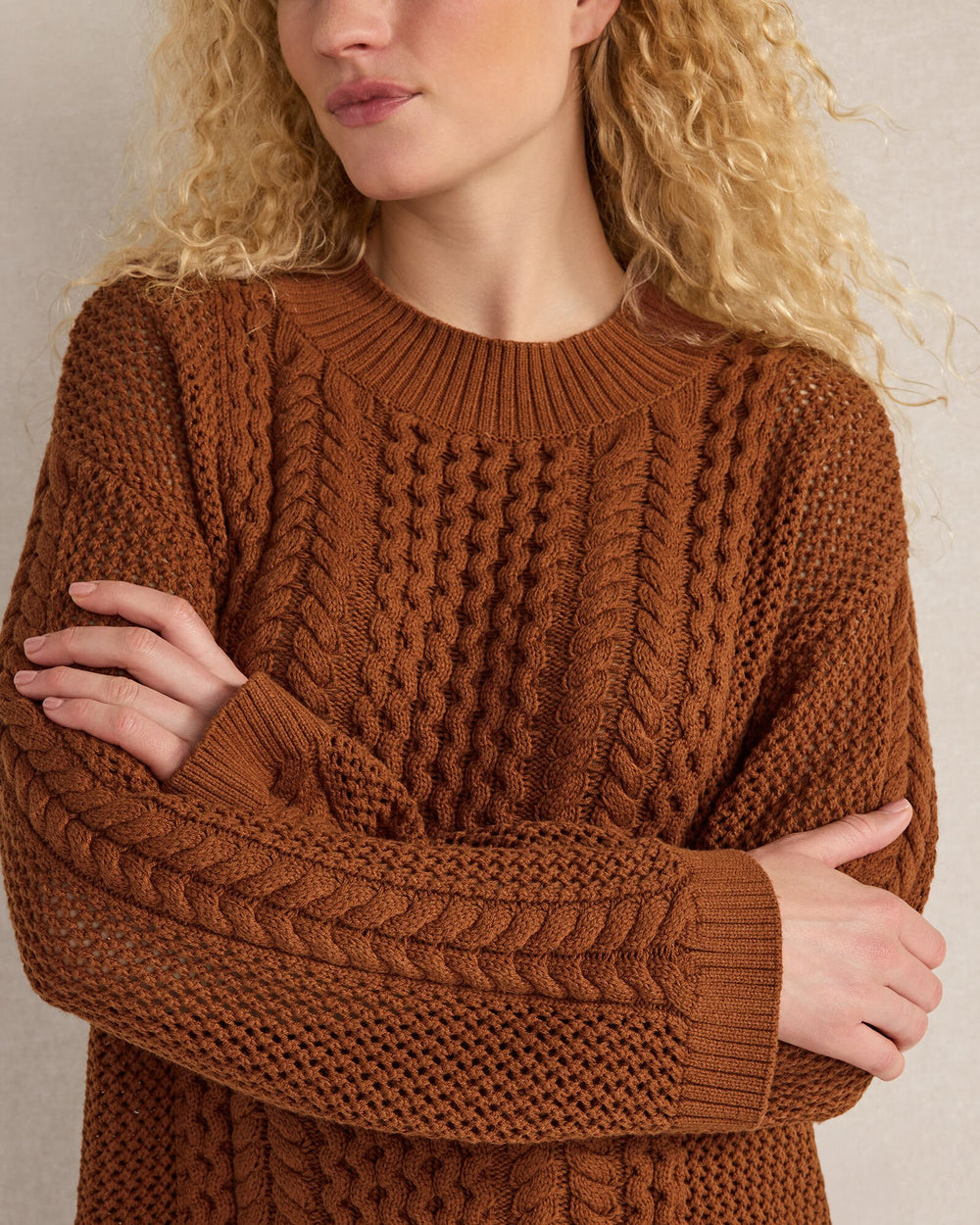 CHALET|IVORY|NIGHTSHADOW COTTON BLEND MIXED STITCH CREWNECK SWEATER | Talbots for sale