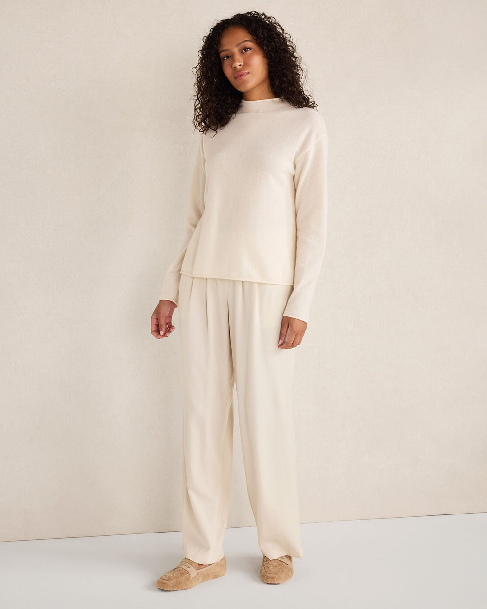 BLACK|FRESH CREAM|LIGHT SLATE HTHR CASHMERE MOCKNECK SWEATER | Talbots for sale