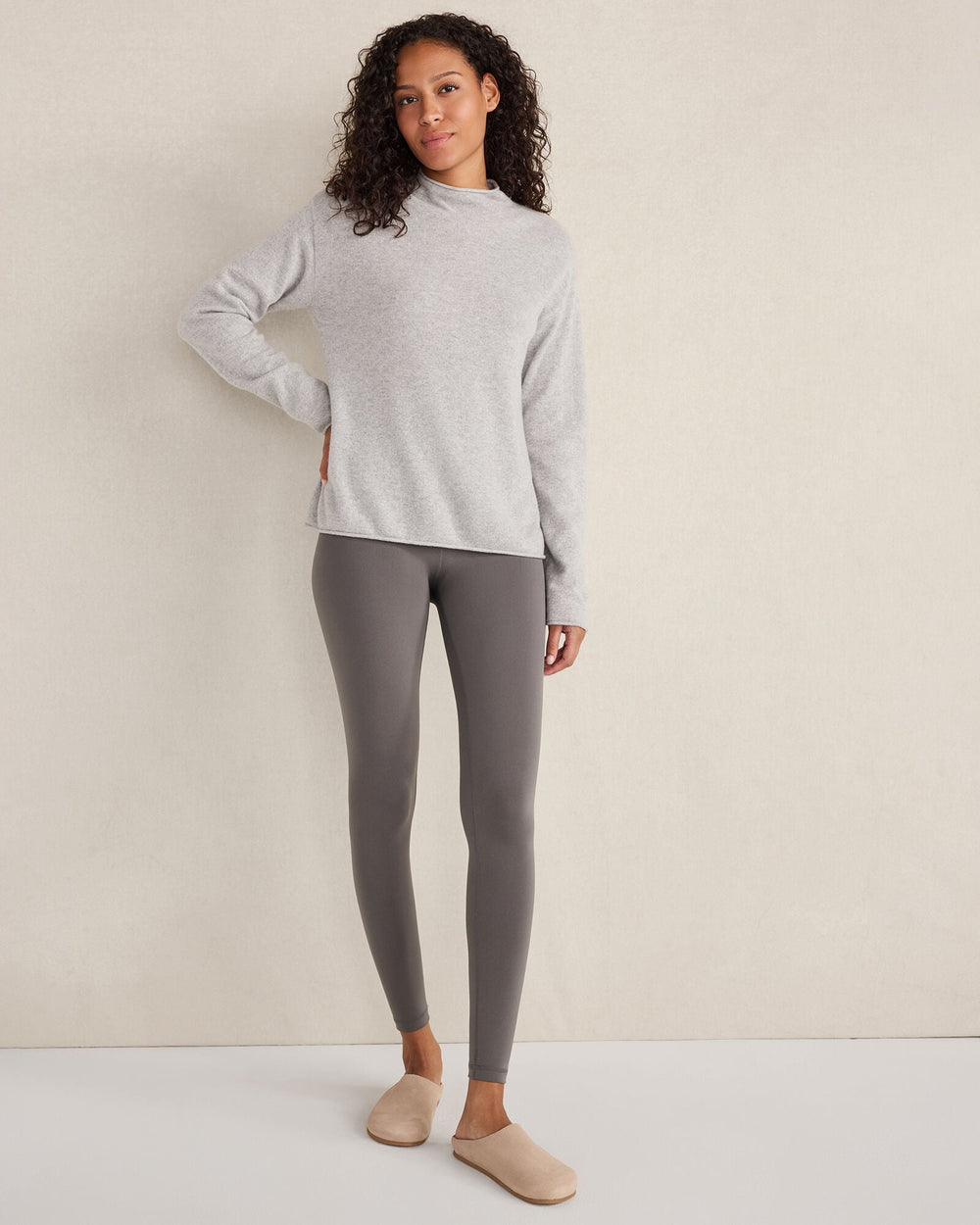 BLACK|FRESH CREAM|LIGHT SLATE HTHR CASHMERE MOCKNECK SWEATER | Talbots for sale