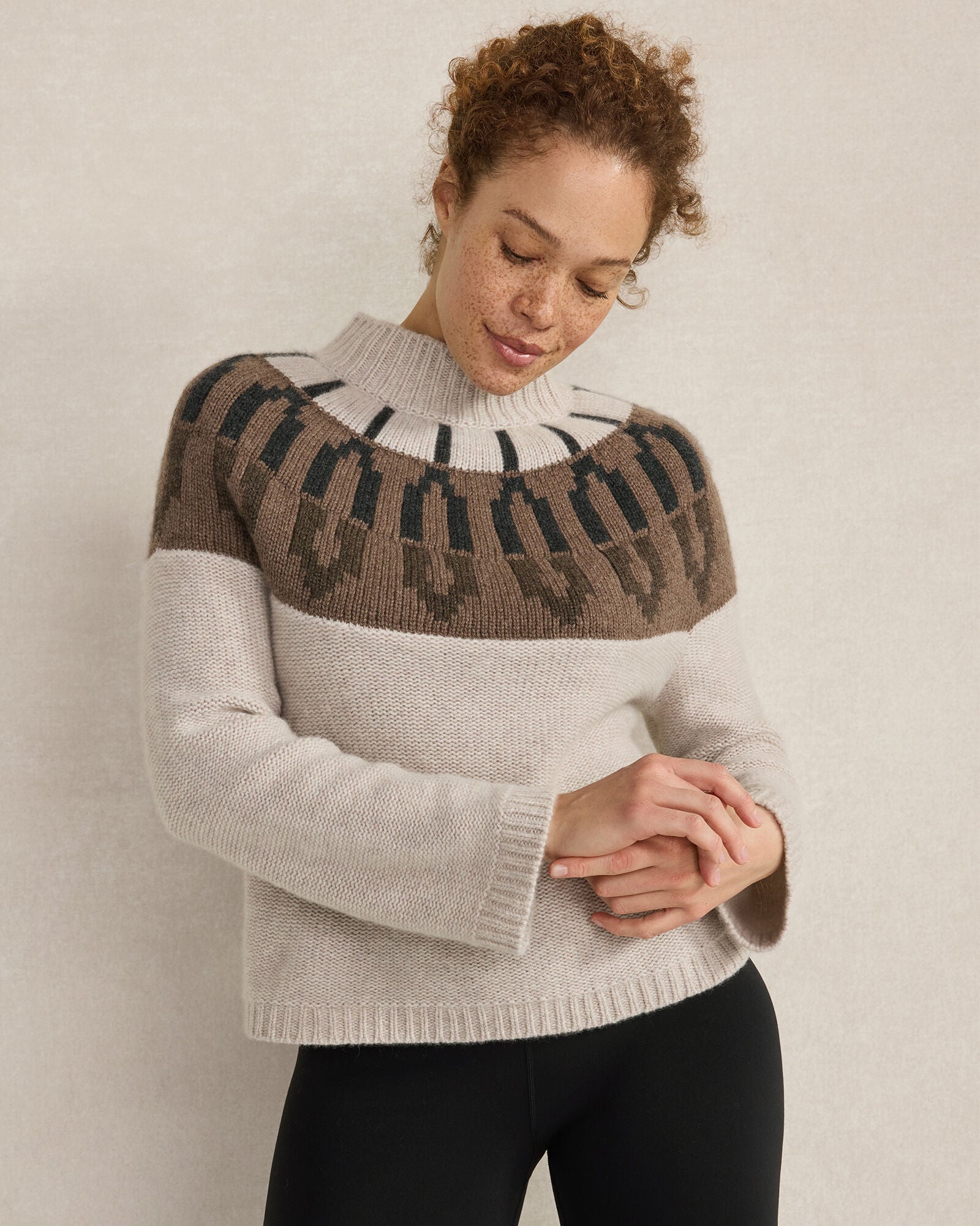 MESA HEATHER CASHMERE FAIRISLE MOCK NECK SWEATER | Talbots US