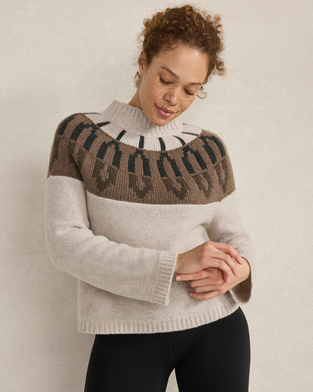 MESA HEATHER CASHMERE FAIRISLE MOCK NECK SWEATER | Talbots US