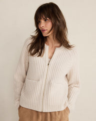 BLACKCURRANT HTHR|MEDIUM GREY HTHR|WHITE SAND CASHMERE ZIP FRONT BOMBER JACKET | Talbots on sale