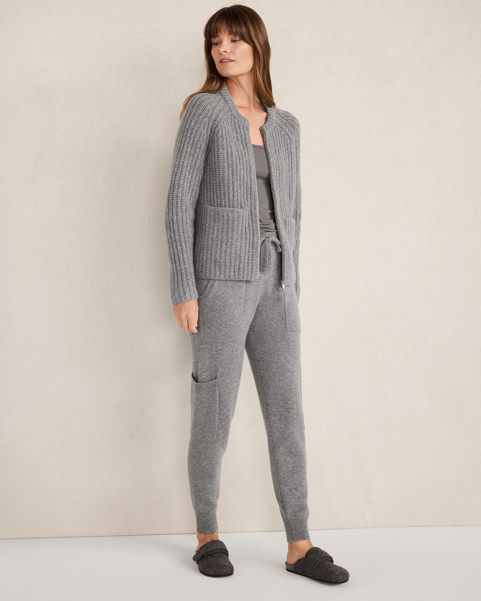 BLACKCURRANT HTHR|MEDIUM GREY HTHR|WHITE SAND CASHMERE ZIP FRONT BOMBER JACKET | Talbots on sale