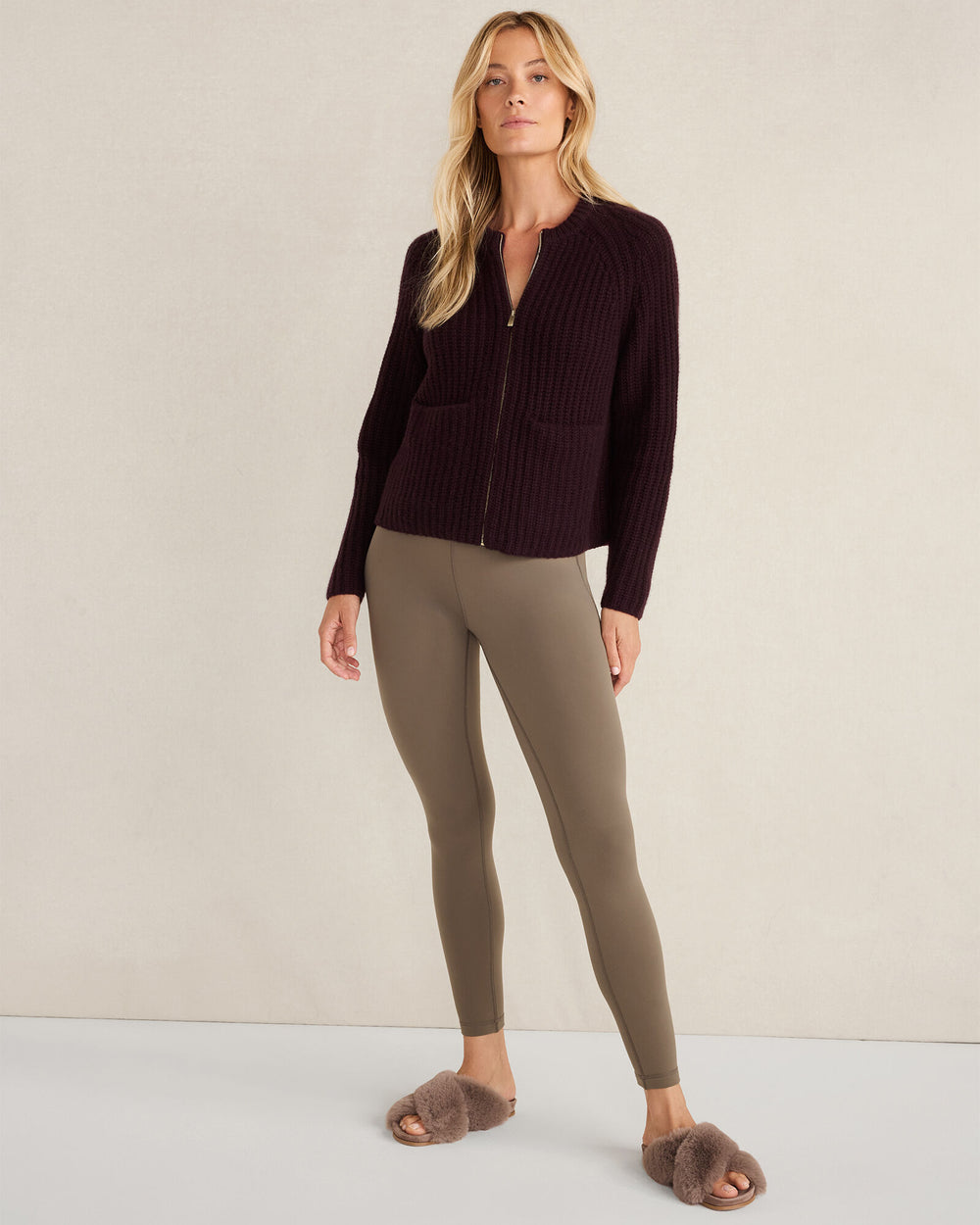 BLACKCURRANT HTHR|MEDIUM GREY HTHR|WHITE SAND CASHMERE ZIP FRONT BOMBER JACKET | Talbots online
