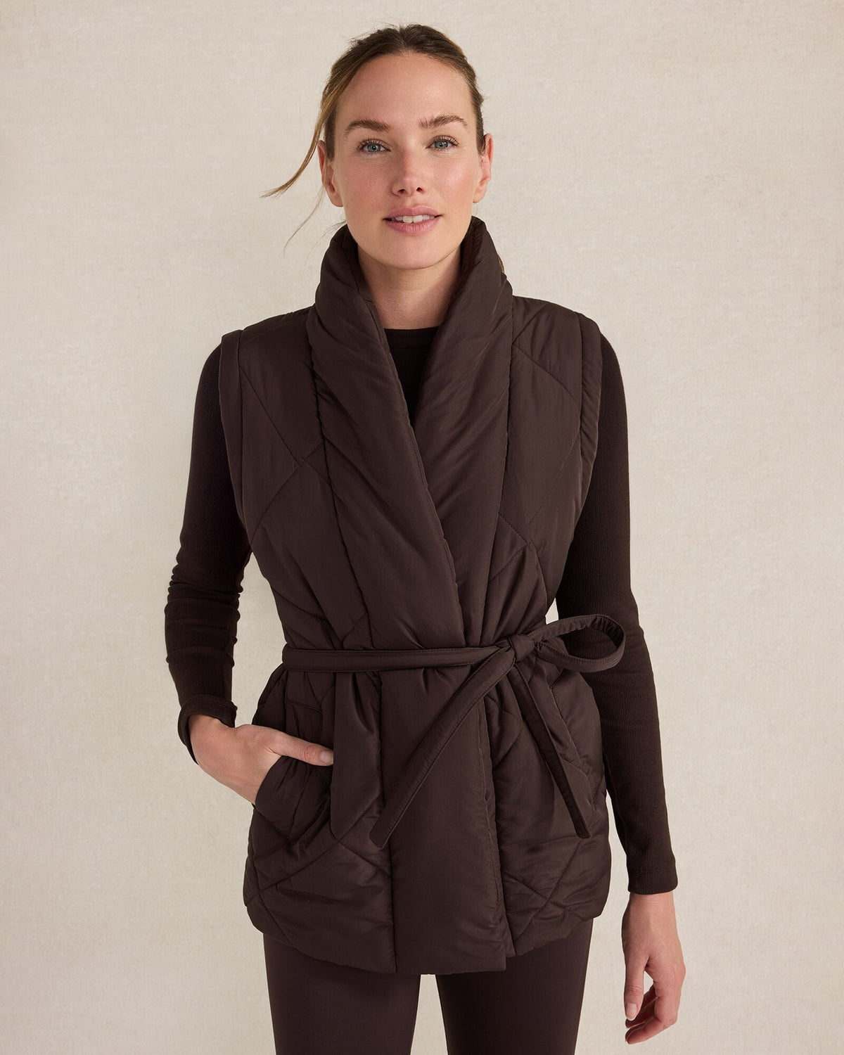 BLACKCURRANT QUILTED PUFFER BELTED VEST | Talbots US