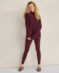 BURGUNDY BERRY|IVORY ORGANIC COTTON HORIZONTAL CABLE FUNNEL NECK SWEATER | Talbots online