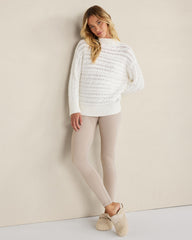BURGUNDY BERRY|IVORY ORGANIC COTTON HORIZONTAL CABLE FUNNEL NECK SWEATER | Talbots online