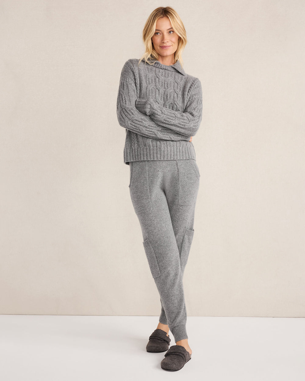 BLACKCURRANT HTHR|MEDIUM GREY HTHR|PIGNOLI HTHR|RADICCHIO HTHR CASHMERE CABLE COLLARED SWEATER | Talbots US